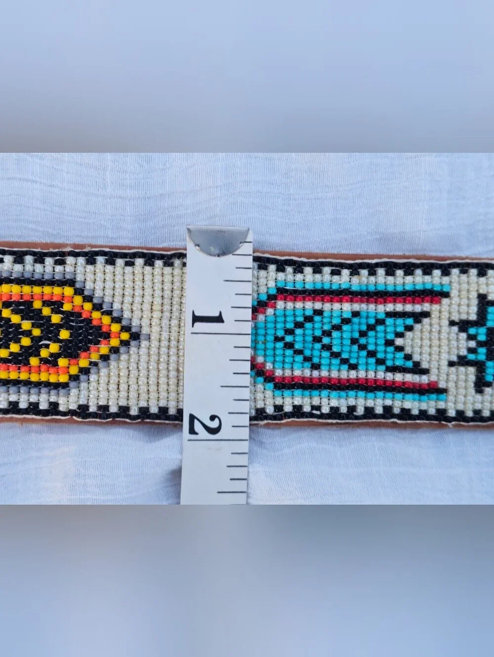 Vintage Handmade Southwestern Beaded Leather Native American Belt